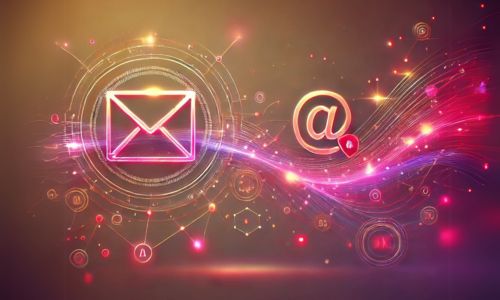 Suscríbete a nuestra Newsletter un sobre y una arroba en todos dorados y rosas para Revélate Digital Pro